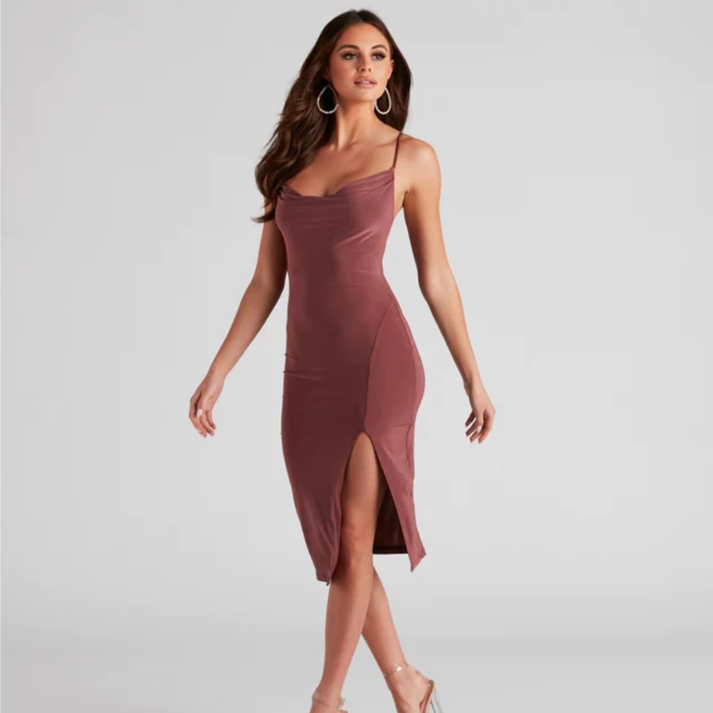 Cowl neck body con dress